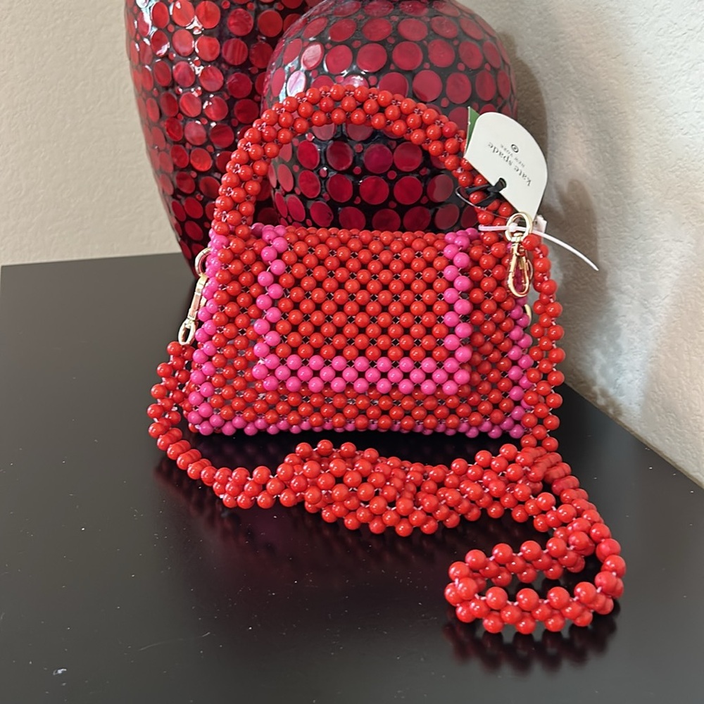 Kate Spade x Target NWT Pink and Red Colorblock Beaded Crossbody Bag - Picture 6 of 10